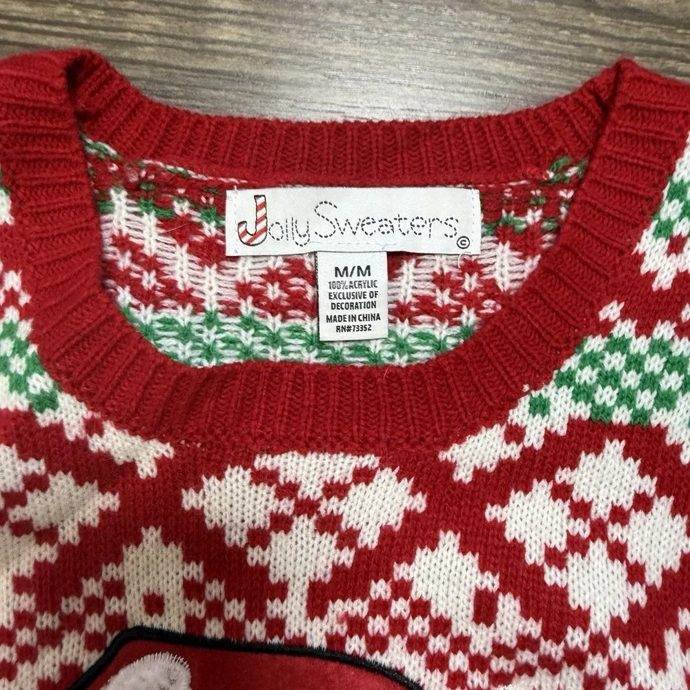 Jolly Sweaters‎ Llama Christmas Sweater Men's M Red & White Embroidered Pullover